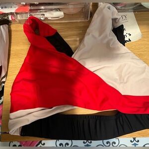 five dancewear red and white sports bra